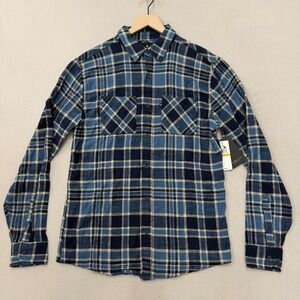 NEW Junk Food Clothing Dering Flannel Shirt Mens S Blue Plaid Cotton Long Sleeve